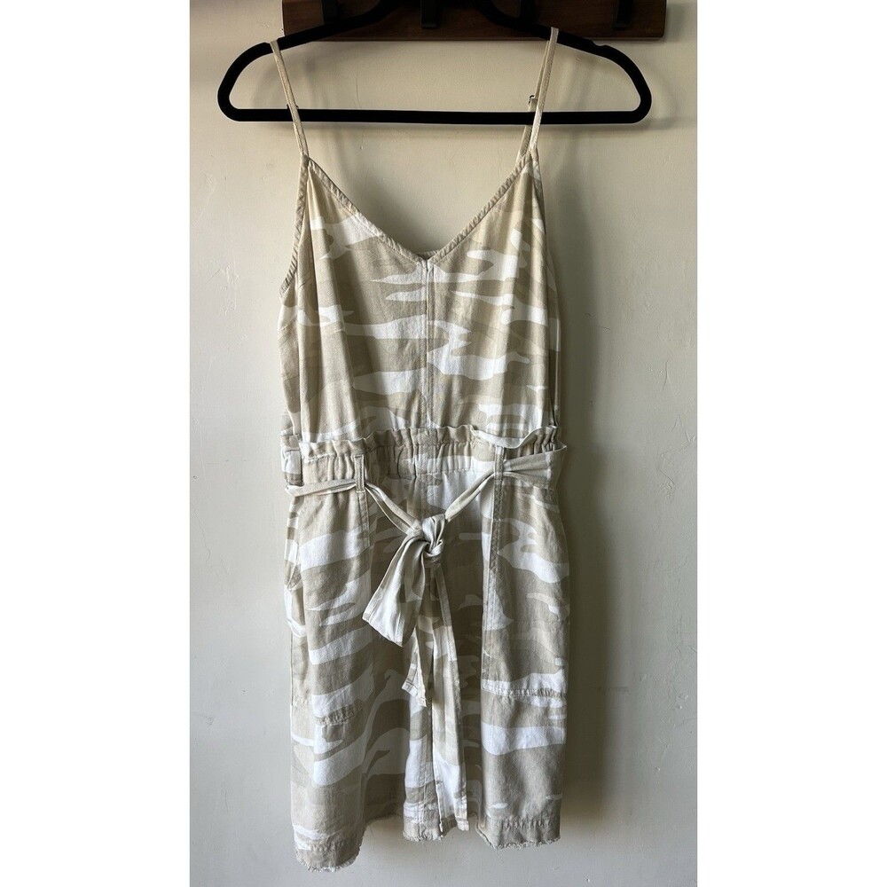 Splendid Beige White Camouflage Linen Tie Waist Romper M Women